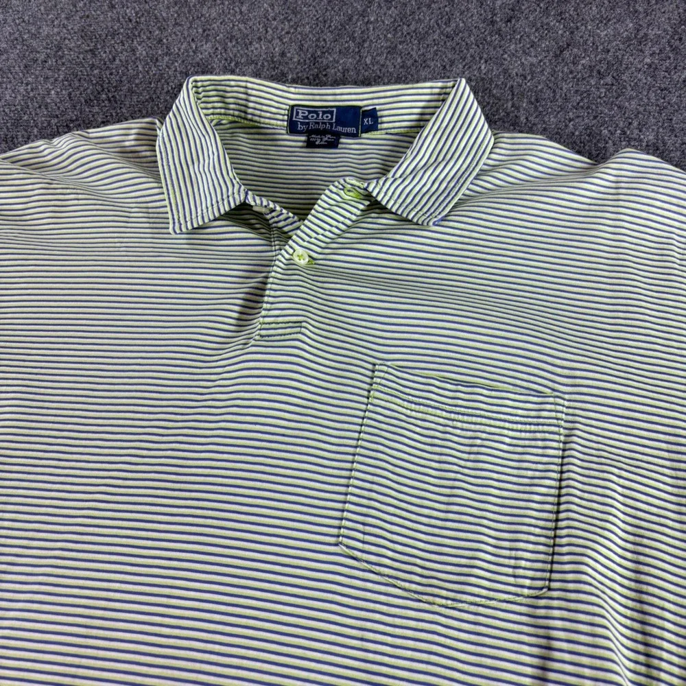 Polo Ralph Lauren Polo Shirt Mens XL Green Blue Striped Pima Cotton Pocket Pony